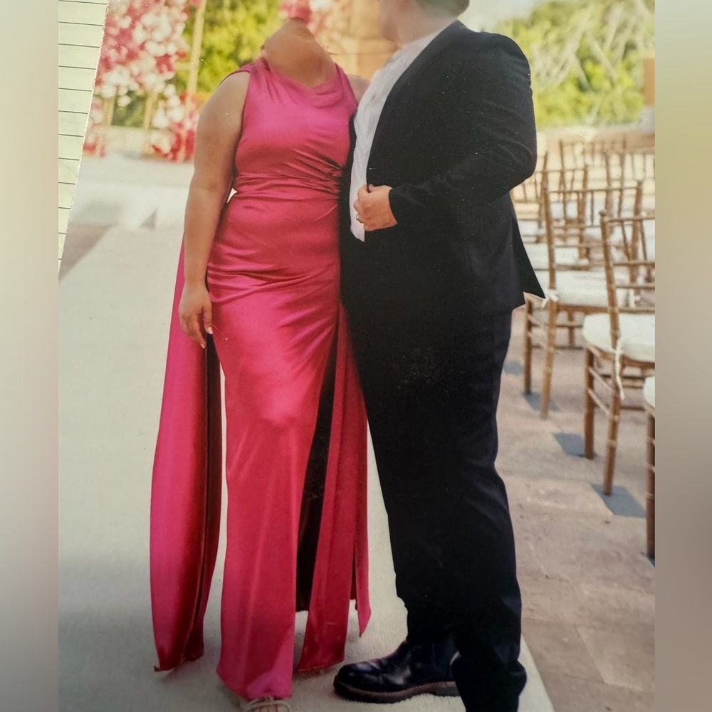 Fuchsia Bridesmaid Dress in Size 16 with one should pleated floor length chiffon